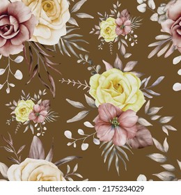 elegant seamless pattern floral with elegant brown flower and leaves