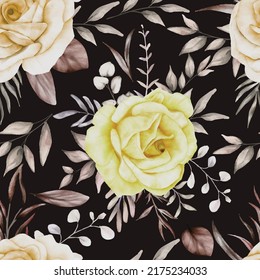 elegant seamless pattern floral with elegant brown flower and leaves