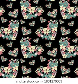 Elegant seamless pattern with floral hearts, design elements. Floral  pattern for invitations, cards, print, gift wrap, manufacturing, textile, fabric, wallpapers