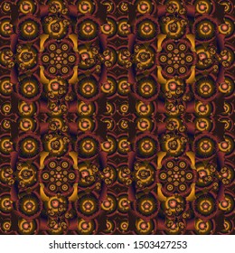 Elegant seamless pattern with floral and Mandala elements. Nice brown, orange and purple hand-drawn seamless vector illustration.
