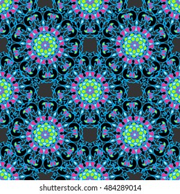 Elegant seamless pattern with floral and Mandala elements. Nice hand-drawn illustration