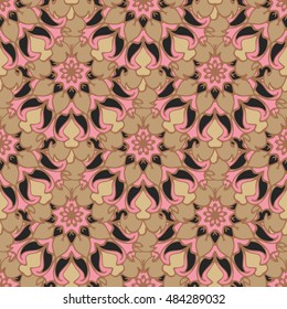 Elegant seamless pattern with floral and Mandala elements. Nice hand-drawn illustration
