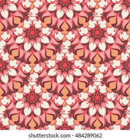 Elegant seamless pattern with floral and Mandala elements. Nice hand-drawn illustration