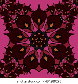 Elegant seamless pattern with floral and Mandala elements. Nice hand-drawn illustration