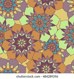 Elegant seamless pattern with floral and Mandala elements. Nice hand-drawn illustration