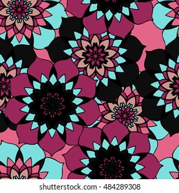 Elegant seamless pattern with floral and Mandala elements. Nice hand-drawn illustration