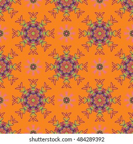 Elegant seamless pattern with floral and Mandala elements. Nice hand-drawn illustration