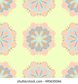 Elegant seamless pattern with floral and mandala elements. Nice hand-drawn vector illustration