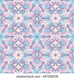 Elegant seamless pattern with floral and Mandala elements. Nice hand-drawn vector illustration