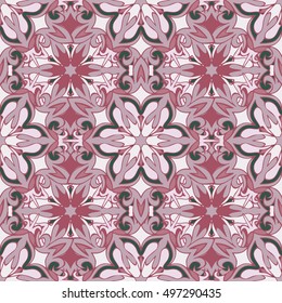 Elegant seamless pattern with floral and Mandala elements. Nice hand-drawn vector illustration