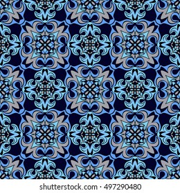 Elegant seamless pattern with floral and Mandala elements. Nice hand-drawn vector illustration