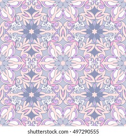 Elegant seamless pattern with floral and Mandala elements. Nice hand-drawn vector illustration