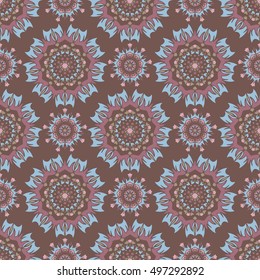 Elegant seamless pattern with floral and Mandala elements. Nice hand-drawn vector illustration