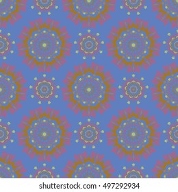Elegant seamless pattern with floral and Mandala elements. Nice hand-drawn vector illustration