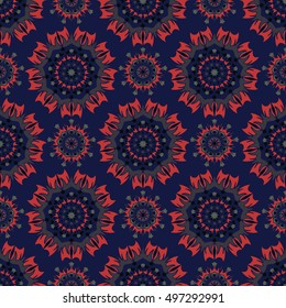 Elegant seamless pattern with floral and Mandala elements. Nice hand-drawn vector illustration