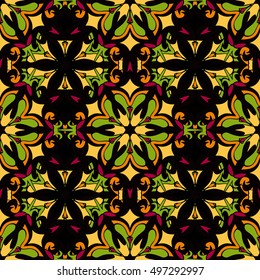 Elegant seamless pattern with floral and Mandala elements. Nice hand-drawn vector illustration