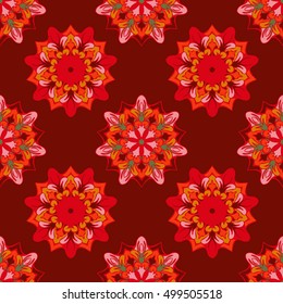 Elegant seamless pattern with floral and Mandala elements. Nice hand-drawn illustration