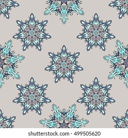 Elegant seamless pattern with floral and Mandala elements. Nice hand-drawn illustration