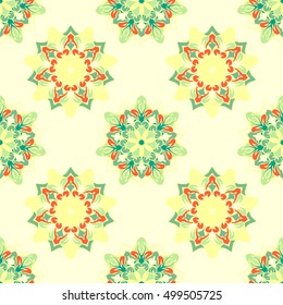 Elegant seamless pattern with floral and Mandala elements. Nice hand-drawn illustration