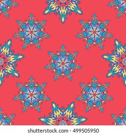 Elegant seamless pattern with floral and Mandala elements. Nice hand-drawn illustration