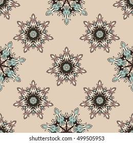 Elegant seamless pattern with floral and Mandala elements. Nice hand-drawn illustration