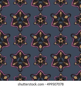 Elegant seamless pattern with floral and Mandala elements. Nice hand-drawn illustration