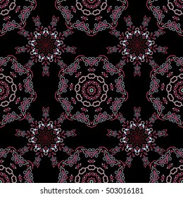 Elegant seamless pattern with floral and Mandala elements. Nice magenta hand-drawn seamless vector illustration.