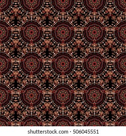 Elegant seamless pattern with floral and Mandala elements. Nice red hand-drawn seamless vector illustration.