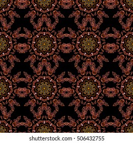 Elegant seamless pattern with floral and Mandala elements. Nice red hand-drawn seamless vector illustration.