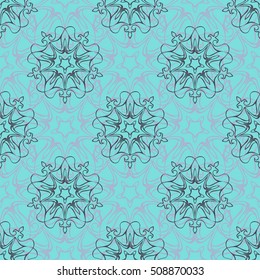 Elegant seamless pattern with floral and Mandala elements. Nice hand-drawn vector illustration