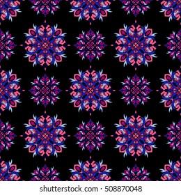 Elegant seamless pattern with floral and Mandala elements. Nice hand-drawn vector illustration