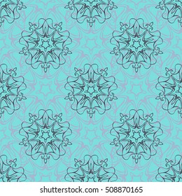 Elegant seamless pattern with floral and Mandala elements. Nice hand-drawn vector illustration
