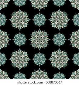 Elegant seamless pattern with floral and Mandala elements. Nice hand-drawn vector illustration