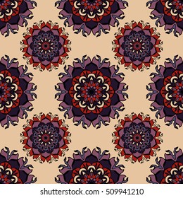 Elegant seamless pattern with floral and Mandala elements. Nice hand-drawn vector illustration
