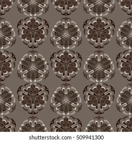 Elegant seamless pattern with floral and Mandala elements. Nice hand-drawn vector illustration