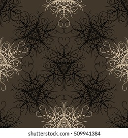 Elegant seamless pattern with floral and Mandala elements. Nice hand-drawn vector illustration
