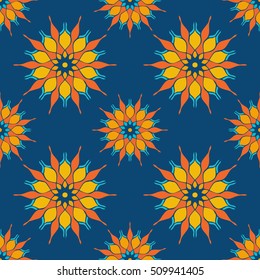 Elegant seamless pattern with floral and Mandala elements. Nice hand-drawn vector illustration