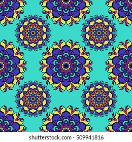 Elegant seamless pattern with floral and Mandala elements. Nice hand-drawn vector illustration