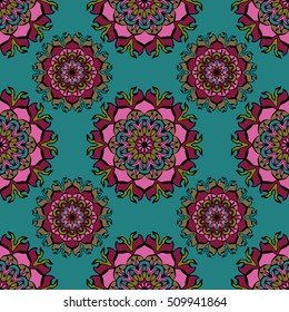 Elegant seamless pattern with floral and Mandala elements. Nice hand-drawn vector illustration