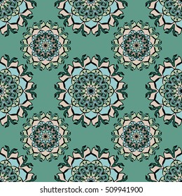 Elegant seamless pattern with floral and Mandala elements. Nice hand-drawn vector illustration