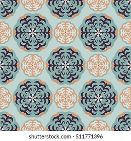 Elegant seamless pattern with floral and Mandala elements. Nice hand-drawn vector illustration