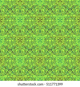 Elegant seamless pattern with floral and Mandala elements. Nice hand-drawn vector illustration