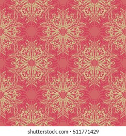 Elegant seamless pattern with floral and Mandala elements. Nice hand-drawn vector illustration