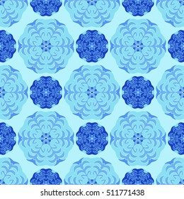 Elegant seamless pattern with floral and Mandala elements. Nice hand-drawn vector illustration