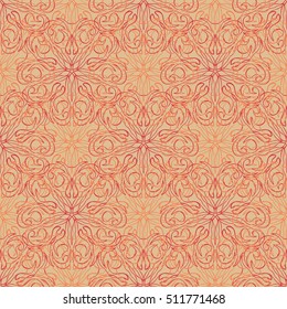 Elegant seamless pattern with floral and Mandala elements. Nice hand-drawn vector illustration