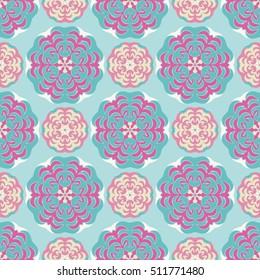 Elegant seamless pattern with floral and Mandala elements. Nice hand-drawn vector illustration