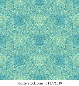 Elegant seamless pattern with floral and Mandala elements. Nice hand-drawn vector illustration