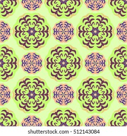 Elegant seamless pattern with floral and Mandala elements. Nice hand-drawn vector illustration