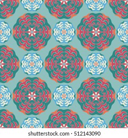 Elegant seamless pattern with floral and Mandala elements. Nice hand-drawn vector illustration