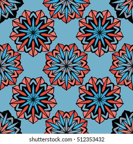 Elegant seamless pattern with floral and Mandala elements. Nice hand-drawn vector illustration
